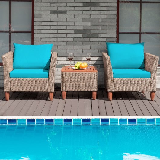  - 3 Pieces Patio Rattan Furniture Set with Washable Cushion for Yard Porch - Outdoor Style Company