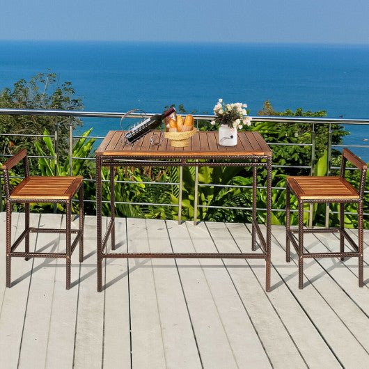  - 3 Pieces Patio Rattan Wicker Bar Dining Furniture Set - Outdoor Style Company