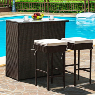  - 3 Pieces Patio Rattan Wicker Bar Table Stools Dining Set - Outdoor Style Company