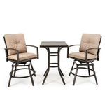  - 3 Pieces Patio Swivel Bar Table Set with Removable Cushions and Rustproof Metal Frame - Outdoor Style Company