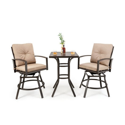  - 3 Pieces Patio Swivel Bar Table Set with Removable Cushions and Rustproof Metal Frame - Outdoor Style Company