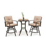  - 3 Pieces Patio Swivel Bar Table Set with Removable Cushions and Rustproof Metal Frame - Outdoor Style Company