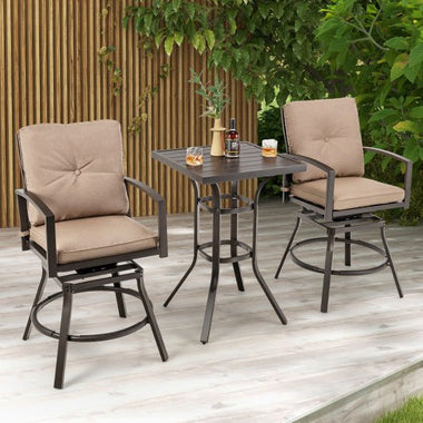  - 3 Pieces Patio Swivel Bar Table Set with Removable Cushions and Rustproof Metal Frame - Outdoor Style Company