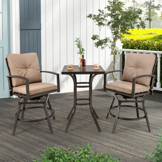  - 3 Pieces Patio Swivel Bar Table Set with Removable Cushions and Rustproof Metal Frame - Outdoor Style Company