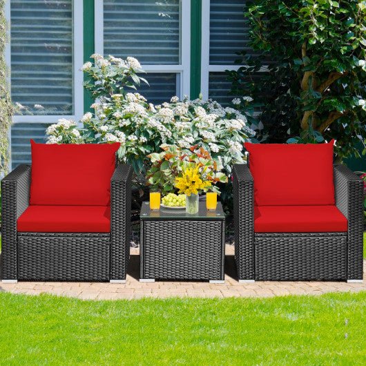  - 3 Pieces Patio Wicker Conversation Set with Cushion - Outdoor Style Company