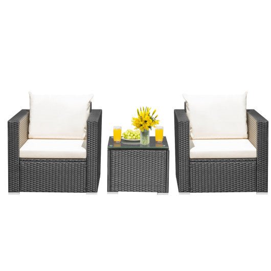  - 3 Pieces Patio Wicker Conversation Set with Cushion - Outdoor Style Company