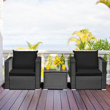  - 3 Pieces Patio Wicker Conversation Set with Cushion - Outdoor Style Company