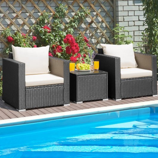  - 3 Pieces Patio Wicker Conversation Set with Cushion - Outdoor Style Company