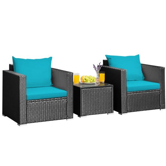  - 3 Pieces Patio Wicker Conversation Set with Cushion - Outdoor Style Company