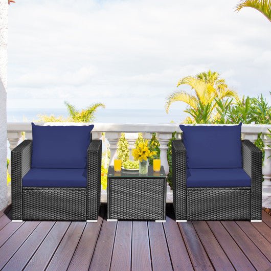  - 3 Pieces Patio Wicker Conversation Set with Cushion - Outdoor Style Company