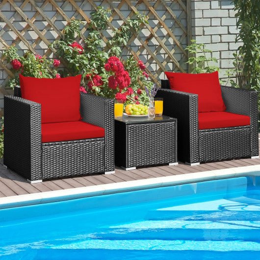  - 3 Pieces Patio Wicker Conversation Set with Cushion - Outdoor Style Company