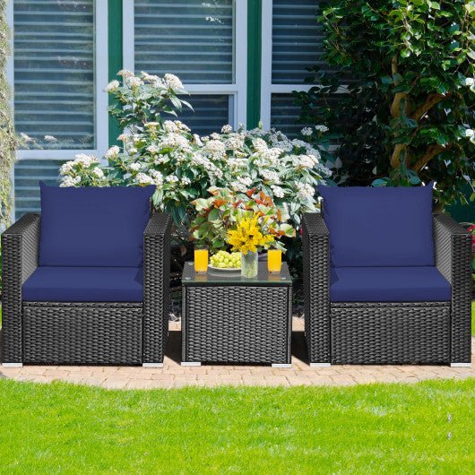  - 3 Pieces Patio Wicker Conversation Set with Cushion - Outdoor Style Company