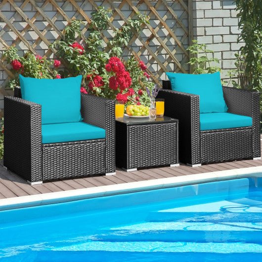  - 3 Pieces Patio Wicker Conversation Set with Cushion - Outdoor Style Company