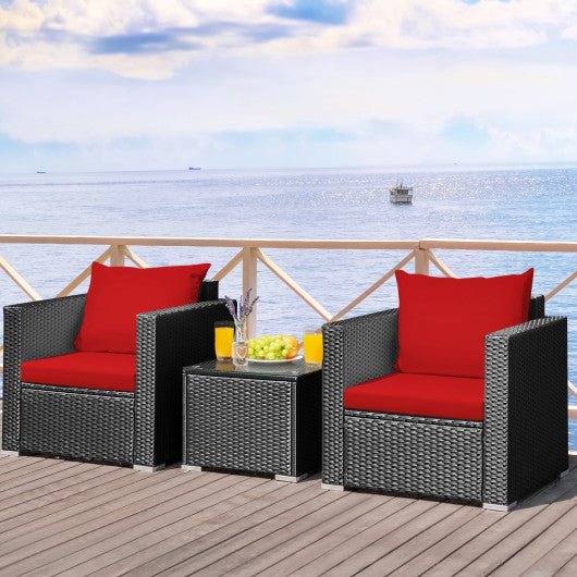  - 3 Pieces Patio Wicker Conversation Set with Cushion - Outdoor Style Company