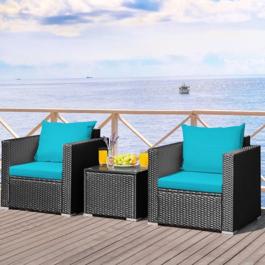  - 3 Pieces Patio Wicker Conversation Set with Cushion - Outdoor Style Company