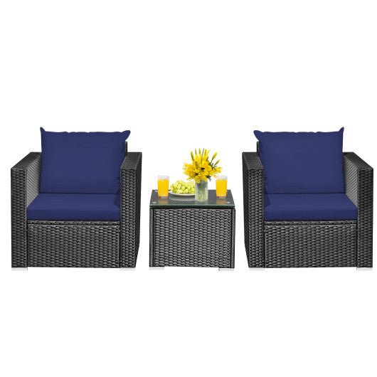  - 3 Pieces Patio Wicker Conversation Set with Cushion - Outdoor Style Company