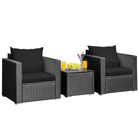  - 3 Pieces Patio Wicker Conversation Set with Cushion - Outdoor Style Company