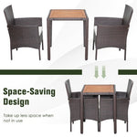  - 3 Pieces Patio Wicker Furniture Set wih Acacia Wood Table Top and Chair Cushiones - Outdoor Style Company