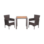  - 3 Pieces Patio Wicker Furniture Set wih Acacia Wood Table Top and Chair Cushiones - Outdoor Style Company