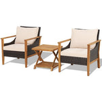  - 3 Pieces Patio Wicker Furniture Set with 2 - Tier Side Table and Cushioned Armchairs - Outdoor Style Company