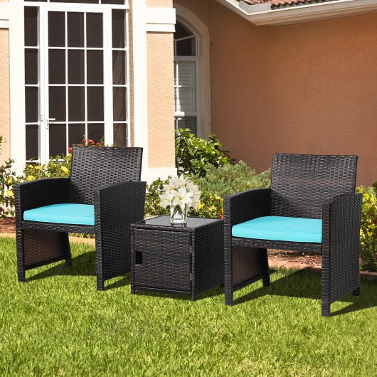  - 3 Pieces Patio Wicker Furniture Set with Storage Table and Protective Cover - Outdoor Style Company