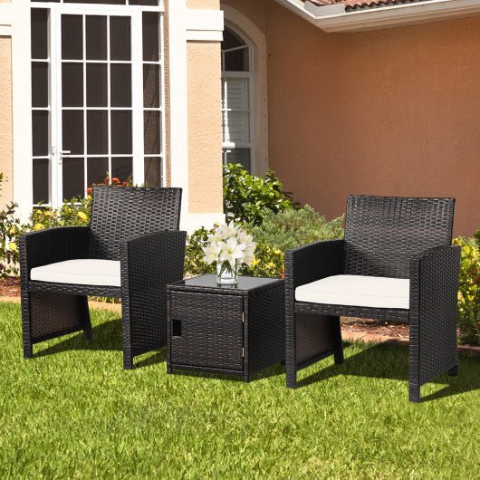  - 3 Pieces Patio Wicker Furniture Set with Storage Table and Protective Cover - Outdoor Style Company