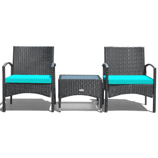  - 3 Pieces Patio Wicker Rattan Furniture Set with Cushion for Lawn Backyard - Outdoor Style Company