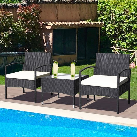  - 3 Pieces Patio Wicker Rattan Furniture Set with Cushion for Lawn Backyard - Outdoor Style Company