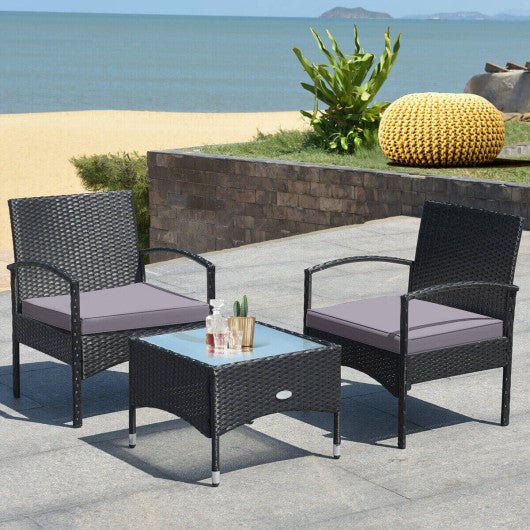  - 3 Pieces Patio Wicker Rattan Furniture Set with Cushion for Lawn Backyard - Outdoor Style Company