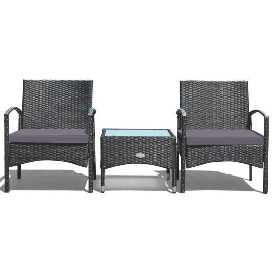  - 3 Pieces Patio Wicker Rattan Furniture Set with Cushion for Lawn Backyard - Outdoor Style Company