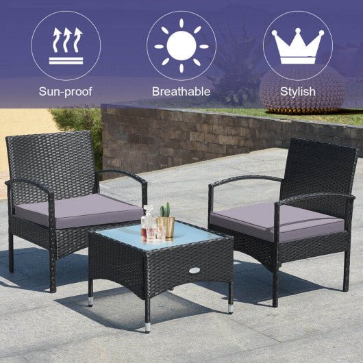  - 3 Pieces Patio Wicker Rattan Furniture Set with Cushion for Lawn Backyard - Outdoor Style Company