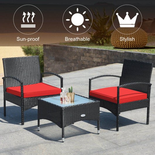  - 3 Pieces Patio Wicker Rattan Furniture Set with Cushion for Lawn Backyard - Outdoor Style Company