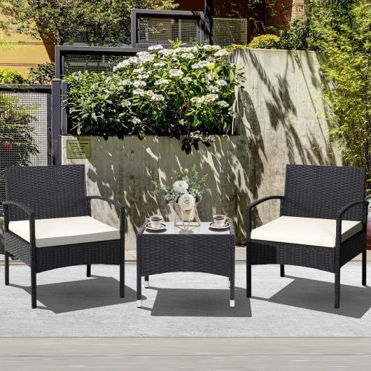  - 3 Pieces Patio Wicker Rattan Furniture Set with Cushion for Lawn Backyard - Outdoor Style Company