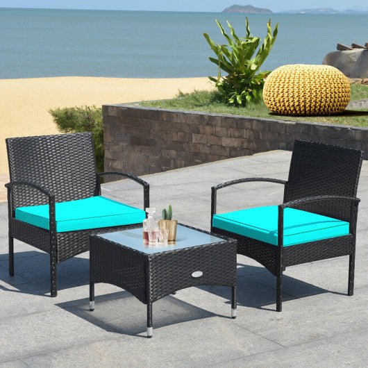  - 3 Pieces Patio Wicker Rattan Furniture Set with Cushion for Lawn Backyard - Outdoor Style Company