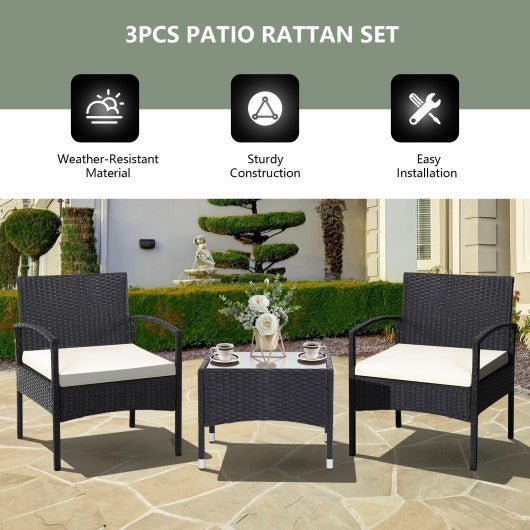  - 3 Pieces Patio Wicker Rattan Furniture Set with Cushion for Lawn Backyard - Outdoor Style Company