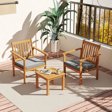  - 3 Pieces Patio Wood Furniture Set with soft Cushions for Porch - Outdoor Style Company