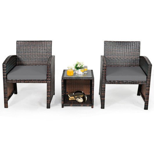  - 3 Pieces PE Rattan Wicker Furniture Set with Cushion Sofa Coffee Table for Garden - Outdoor Style Company