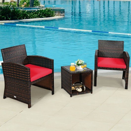  - 3 Pieces PE Rattan Wicker Furniture Set with Cushion Sofa Coffee Table for Garden - Outdoor Style Company