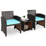  - 3 Pieces PE Rattan Wicker Furniture Set with Cushion Sofa Coffee Table for Garden - Outdoor Style Company