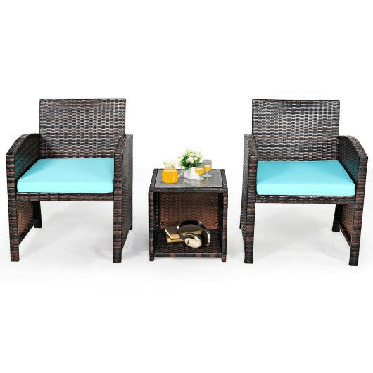  - 3 Pieces PE Rattan Wicker Furniture Set with Cushion Sofa Coffee Table for Garden - Outdoor Style Company