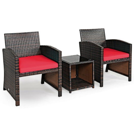  - 3 Pieces PE Rattan Wicker Furniture Set with Cushion Sofa Coffee Table for Garden - Outdoor Style Company