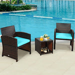  - 3 Pieces PE Rattan Wicker Furniture Set with Cushion Sofa Coffee Table for Garden - Outdoor Style Company