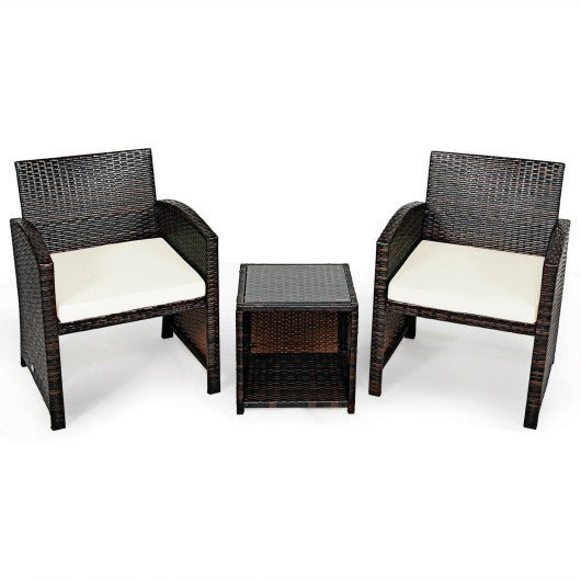  - 3 Pieces PE Rattan Wicker Furniture Set with Cushion Sofa Coffee Table for Garden - Outdoor Style Company