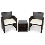  - 3 Pieces PE Rattan Wicker Furniture Set with Cushion Sofa Coffee Table for Garden - Outdoor Style Company