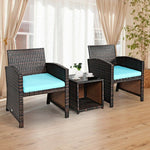  - 3 Pieces PE Rattan Wicker Furniture Set with Cushion Sofa Coffee Table for Garden - Outdoor Style Company