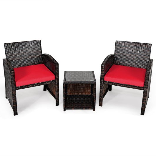  - 3 Pieces PE Rattan Wicker Furniture Set with Cushion Sofa Coffee Table for Garden - Outdoor Style Company