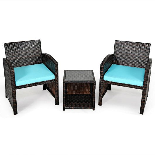  - 3 Pieces PE Rattan Wicker Furniture Set with Cushion Sofa Coffee Table for Garden - Outdoor Style Company