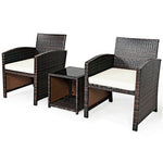  - 3 Pieces PE Rattan Wicker Furniture Set with Cushion Sofa Coffee Table for Garden - Outdoor Style Company