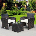  - 3 Pieces PE Rattan Wicker Furniture Set with Cushion Sofa Coffee Table for Garden - Outdoor Style Company