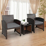  - 3 Pieces PE Rattan Wicker Furniture Set with Cushion Sofa Coffee Table for Garden - Outdoor Style Company